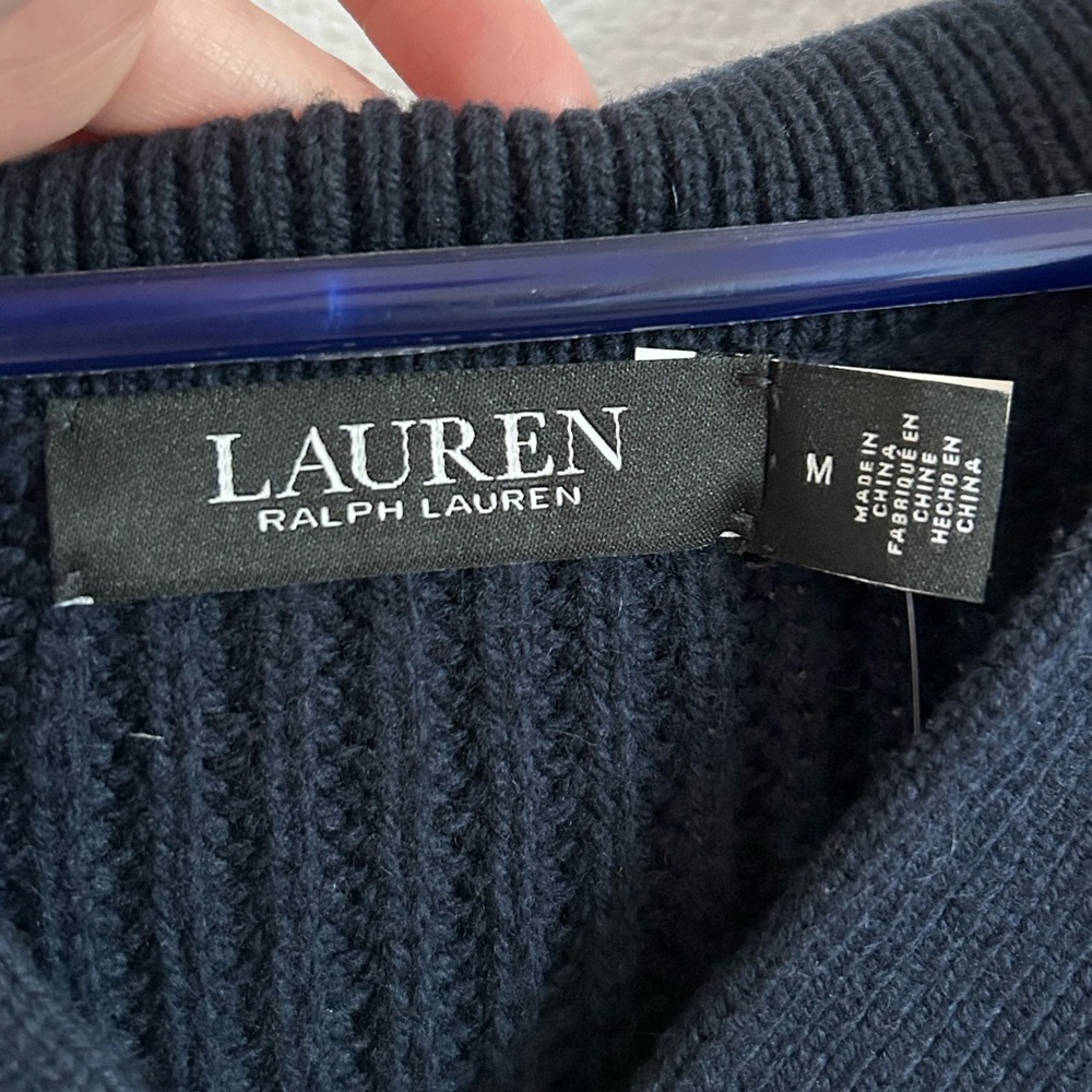 Lauren Ralph Lauren Wool-Blend Polo Sweater Navy Sz M NWT Preppy Dark Academia - Picture 9 of 13